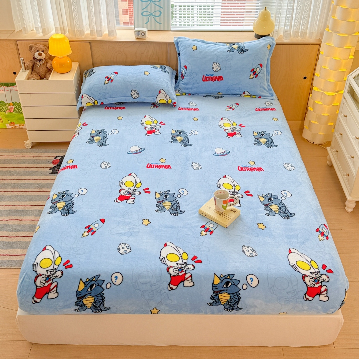 名兮-2025经典奥特曼-三丽鸥高克重印花牛奶绒床笠 奥特曼打怪兽
