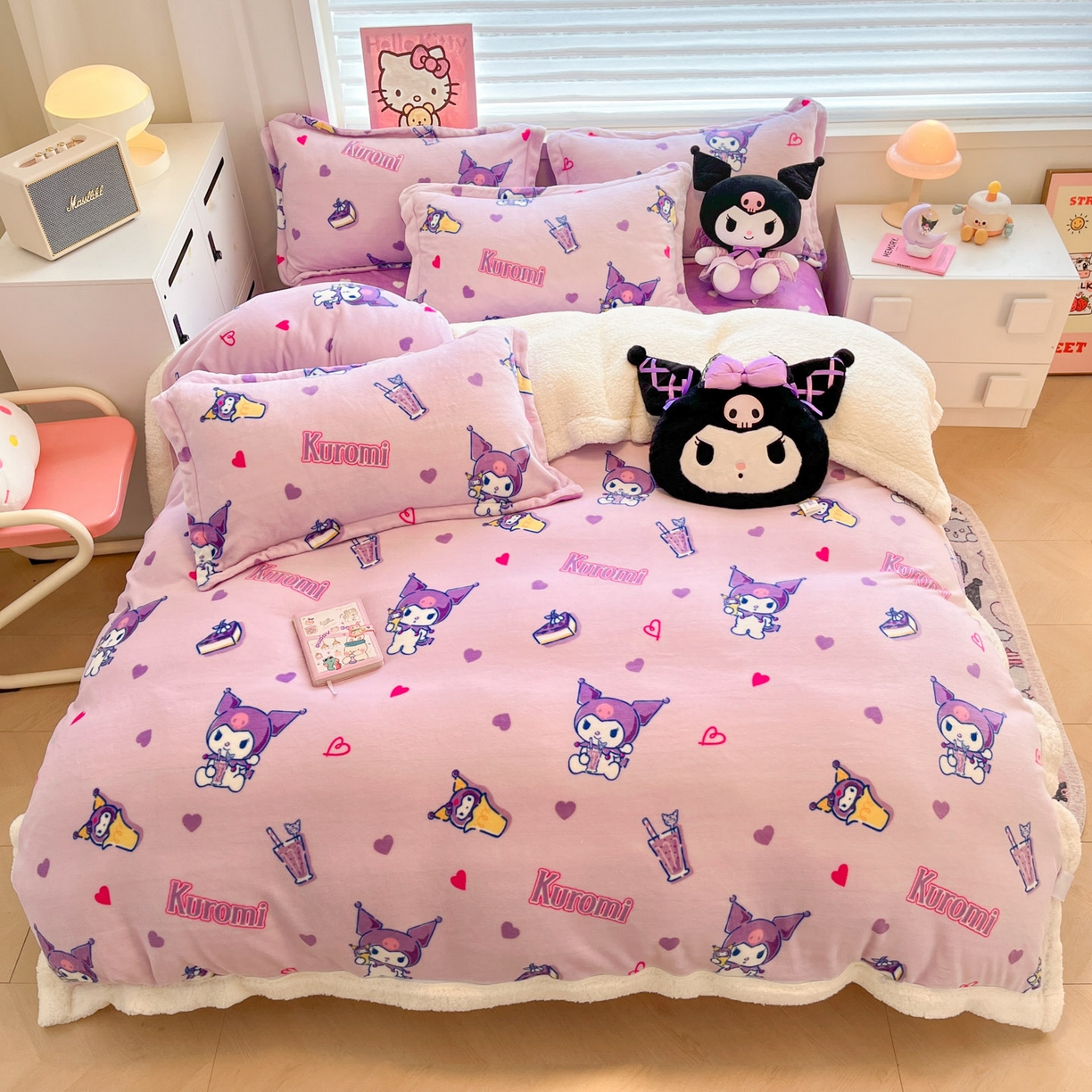 91家纺网 家纺一手货源 找家纺 （总）暮思家居 2025新款三丽鸥正版授权少女可爱卡通加厚牛奶绒羊羔绒毛毯多功能四季毛毯四件套