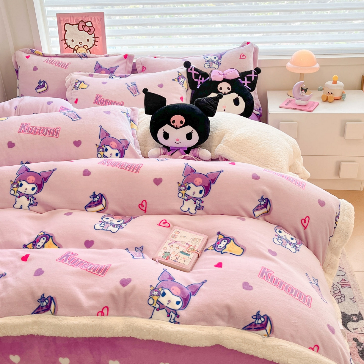 91家纺网 家纺一手货源 找家纺 （总）暮思家居 2025新款三丽鸥正版授权少女可爱卡通加厚牛奶绒羊羔绒毛毯多功能四季毛毯四件套