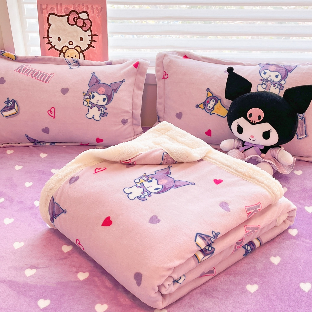 91家纺网 家纺一手货源 找家纺 （总）暮思家居 2025新款三丽鸥正版授权少女可爱卡通加厚牛奶绒羊羔绒毛毯多功能四季毛毯四件套