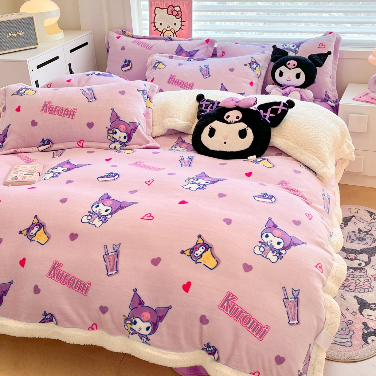 91家纺网 家纺一手货源 找家纺 （总）暮思家居 2025新款三丽鸥正版授权少女可爱卡通加厚牛奶绒羊羔绒毛毯多功能四季毛毯四件套