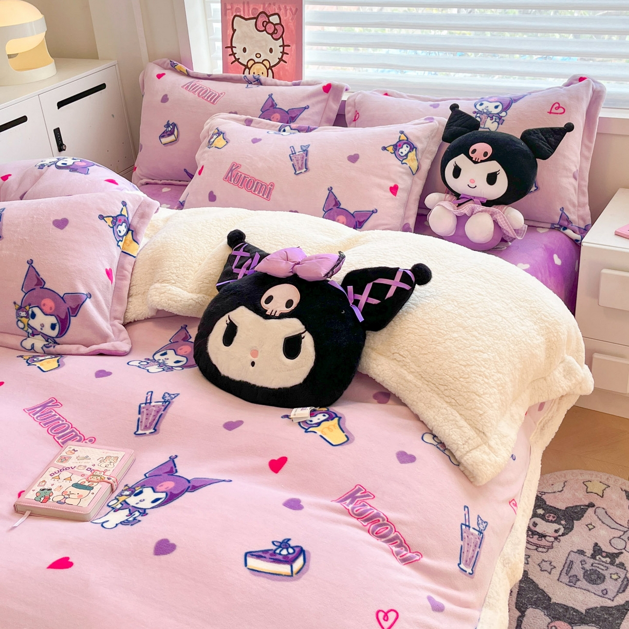 91家纺网 家纺一手货源 找家纺 （总）暮思家居 2025新款三丽鸥正版授权少女可爱卡通加厚牛奶绒羊羔绒毛毯多功能四季毛毯四件套