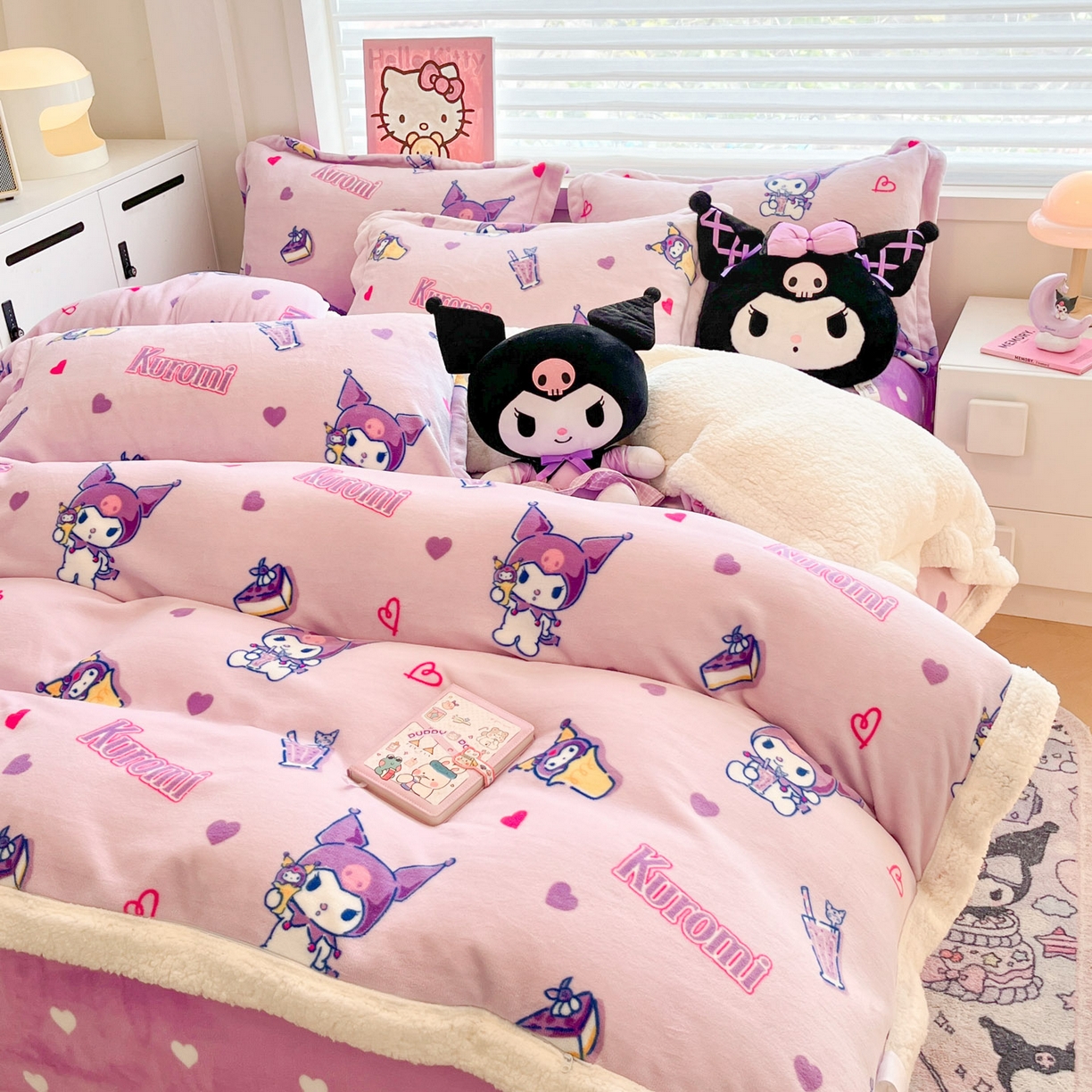 91家纺网 家纺一手货源 找家纺 （总）暮思家居 2025新款三丽鸥正版授权少女可爱卡通加厚牛奶绒羊羔绒毛毯多功能四季毛毯四件套