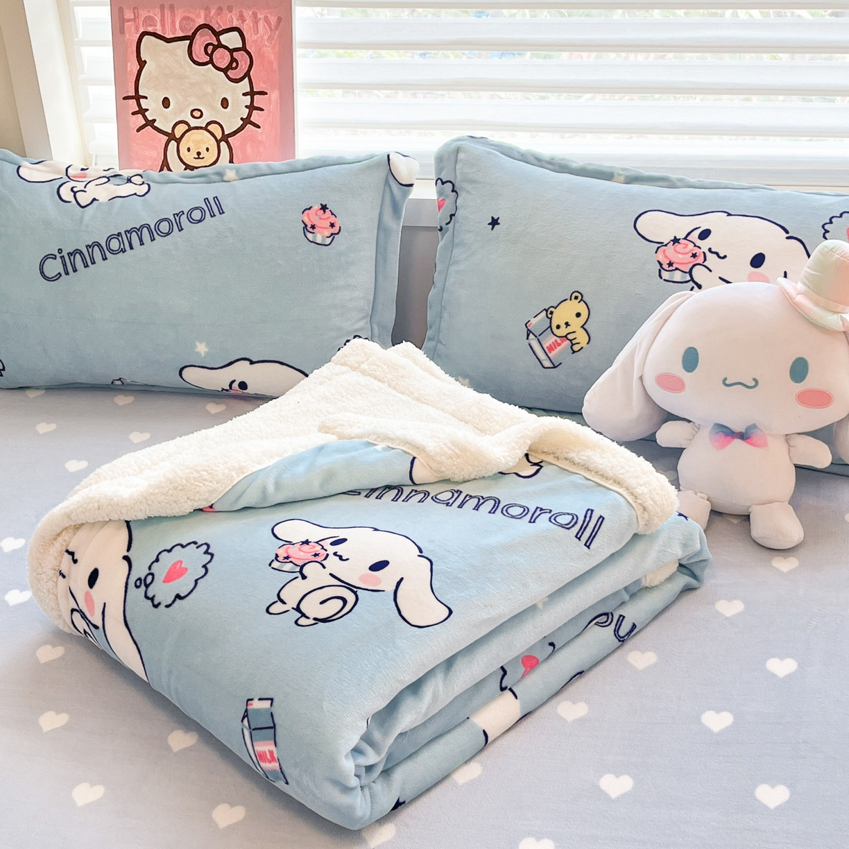 91家纺网 家纺一手货源 找家纺 暮思家居 2025新款三丽鸥正版授权少女可爱卡通加厚牛奶绒羊羔绒毛毯多功能四季毛毯四件套 羊羔绒-甜品玉桂狗