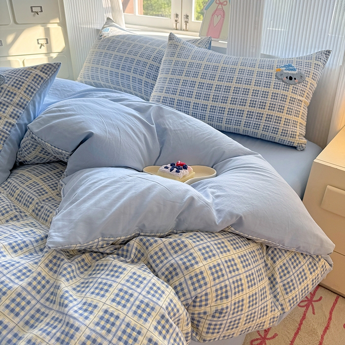 91家纺网 家纺一手货源 找家纺 沃朴家居 2025新款萌趣水洗棉毛巾绣四件套 彩虹考拉