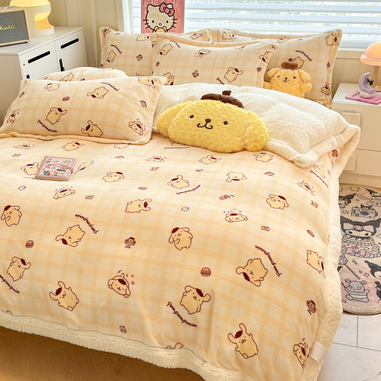 91家纺网 家纺一手货源 找家纺 暮思家居 2025新款三丽鸥正版授权少女可爱卡通加厚牛奶绒羊羔绒毛毯多功能四季毛毯四件套 羊羔绒-焦糖布丁狗