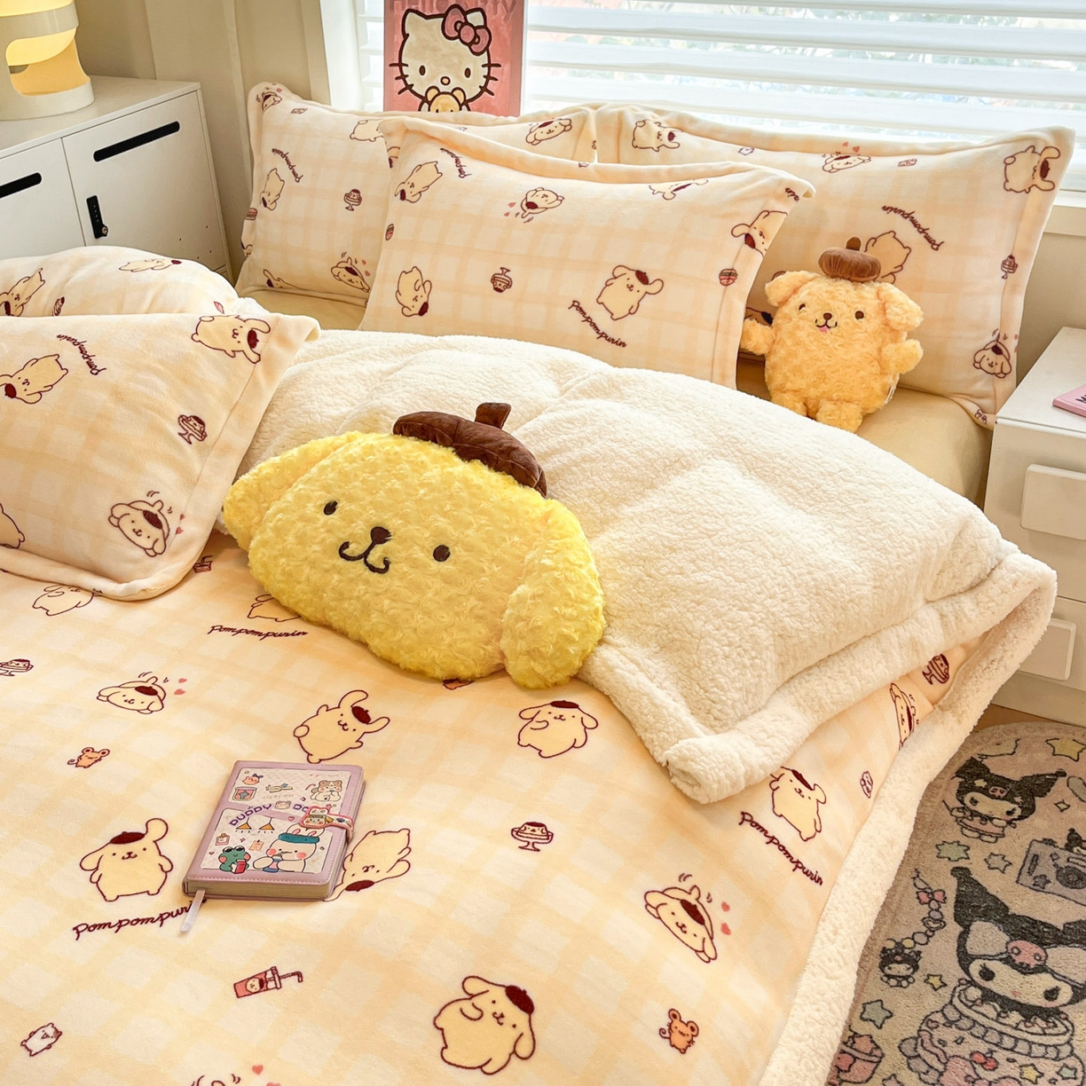 91家纺网 家纺一手货源 找家纺 暮思家居 2025新款三丽鸥正版授权少女可爱卡通加厚牛奶绒羊羔绒毛毯多功能四季毛毯四件套 羊羔绒-焦糖布丁狗