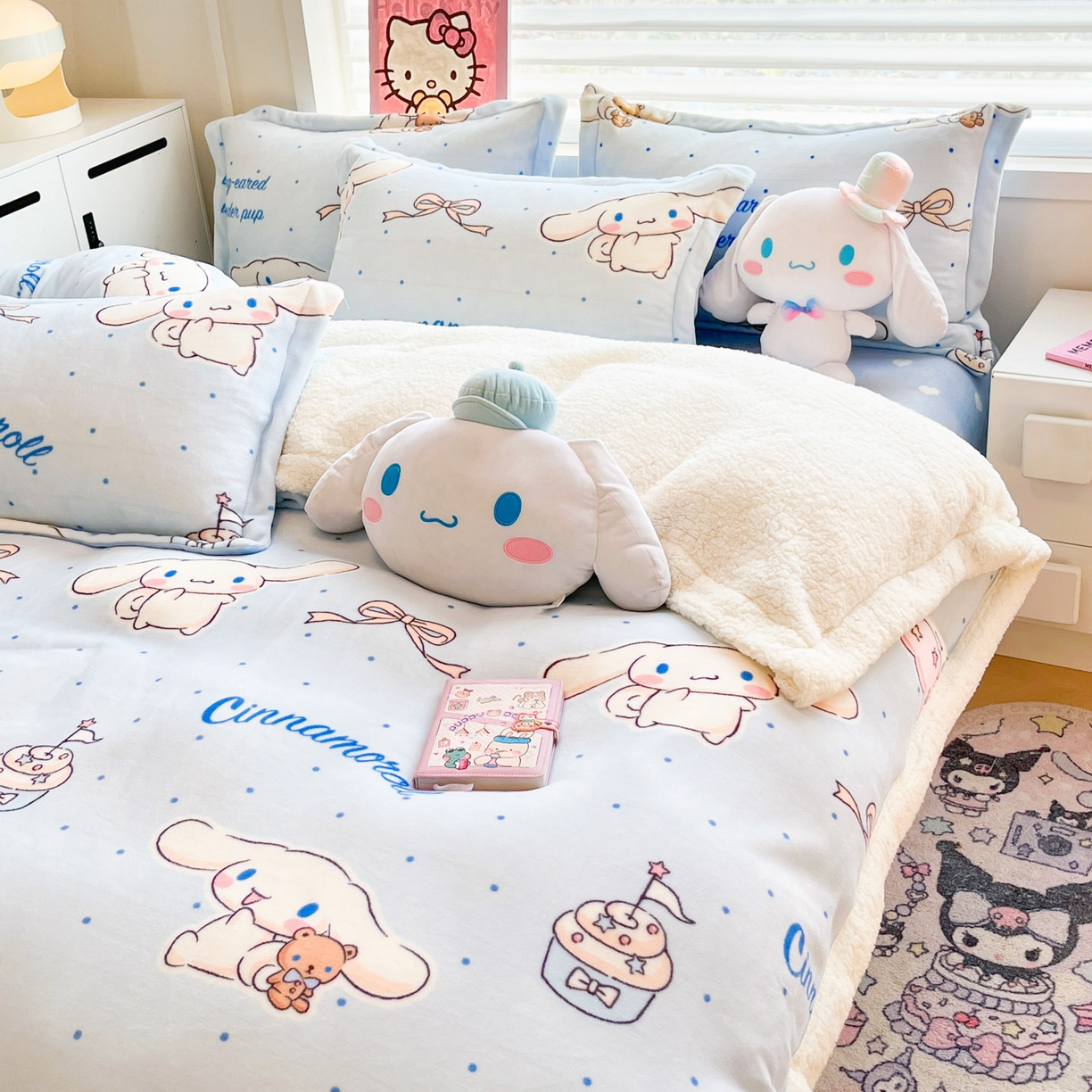 91家纺网 家纺一手货源 找家纺 暮思家居 2025新款三丽鸥正版授权少女可爱卡通加厚牛奶绒羊羔绒毛毯多功能四季毛毯四件套 羊羔绒-点点玉桂狗