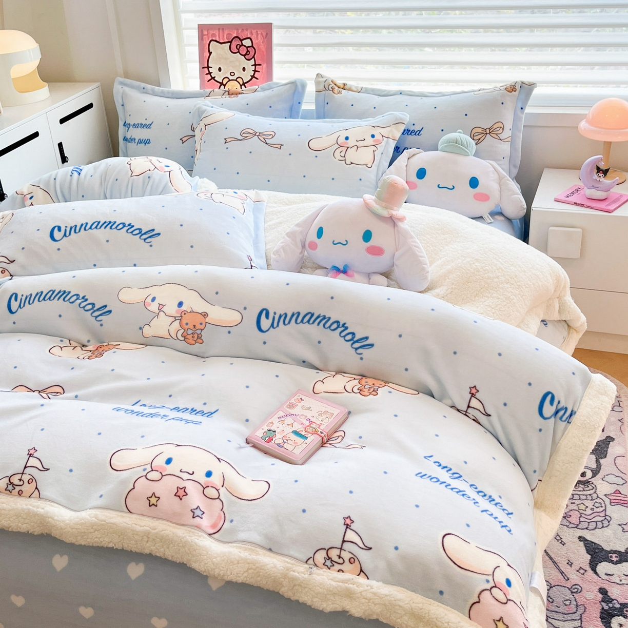 91家纺网 家纺一手货源 找家纺 暮思家居 2025新款三丽鸥正版授权少女可爱卡通加厚牛奶绒羊羔绒毛毯多功能四季毛毯四件套 羊羔绒-点点玉桂狗