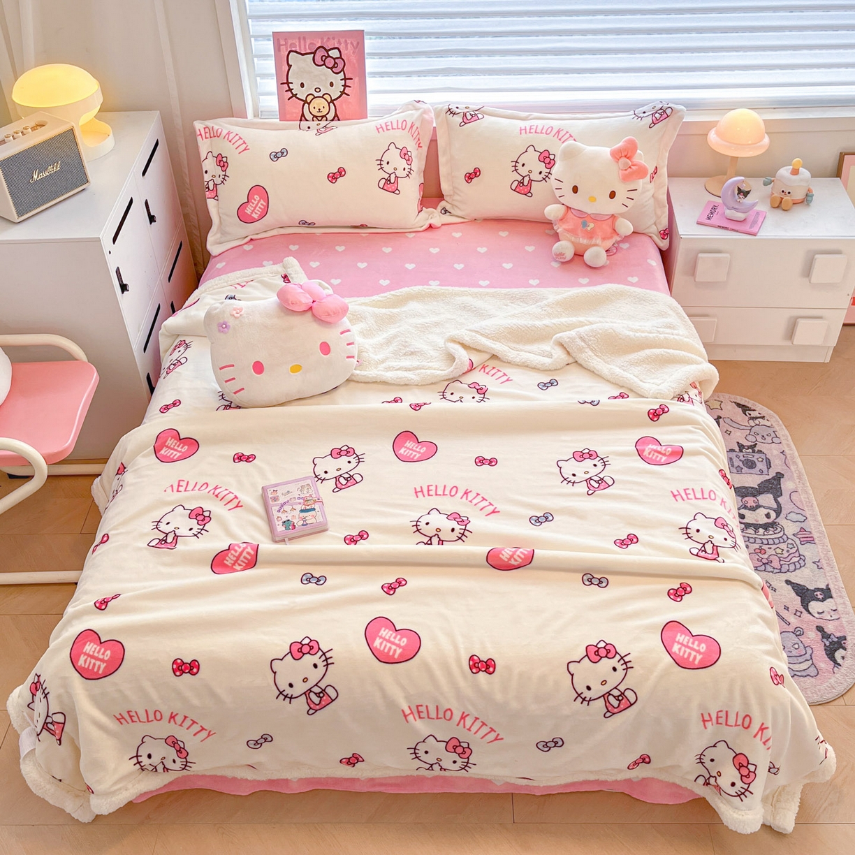 91家纺网 家纺一手货源 找家纺 暮思家居 2025新款三丽鸥正版授权少女可爱卡通加厚牛奶绒羊羔绒毛毯多功能四季毛毯四件套 羊羔绒-蝴蝶结KT