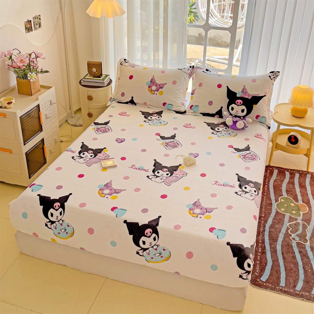 91家纺网 家纺一手货源 找家纺 名兮-2025经典奥特曼-三丽鸥高克重印花牛奶绒床笠 多彩库洛米