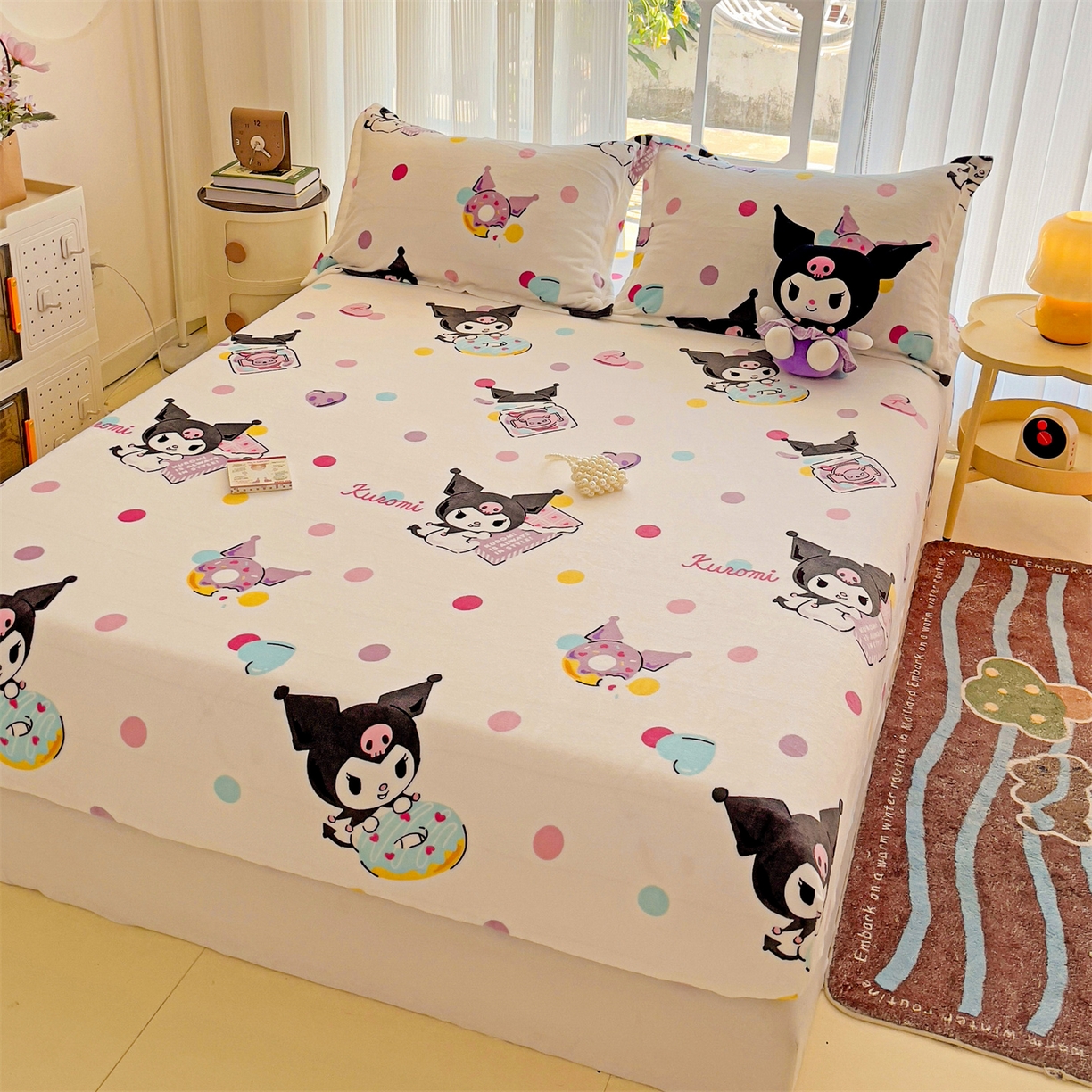 91家纺网 家纺一手货源 找家纺 名兮-2025经典奥特曼-三丽鸥高克重印花牛奶绒床笠 多彩库洛米