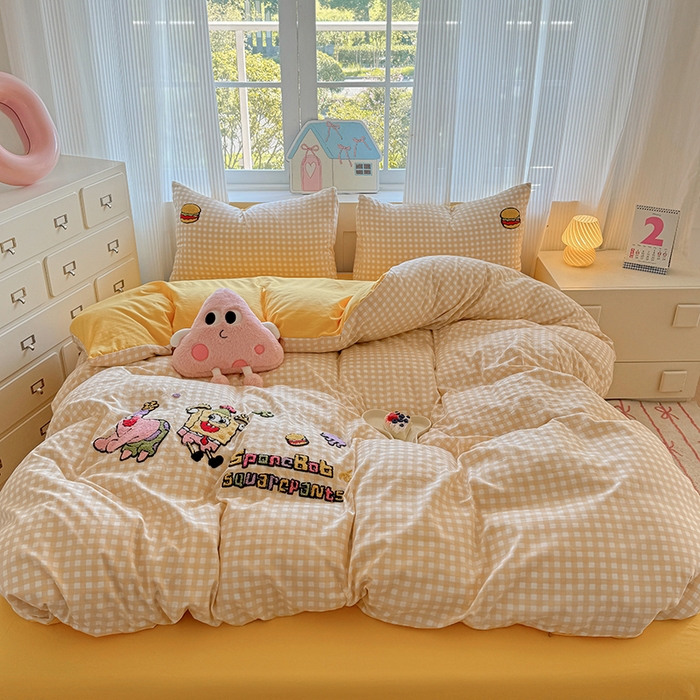 沃朴家居 2025新款萌趣水洗棉毛巾绣四件套 海绵宝宝