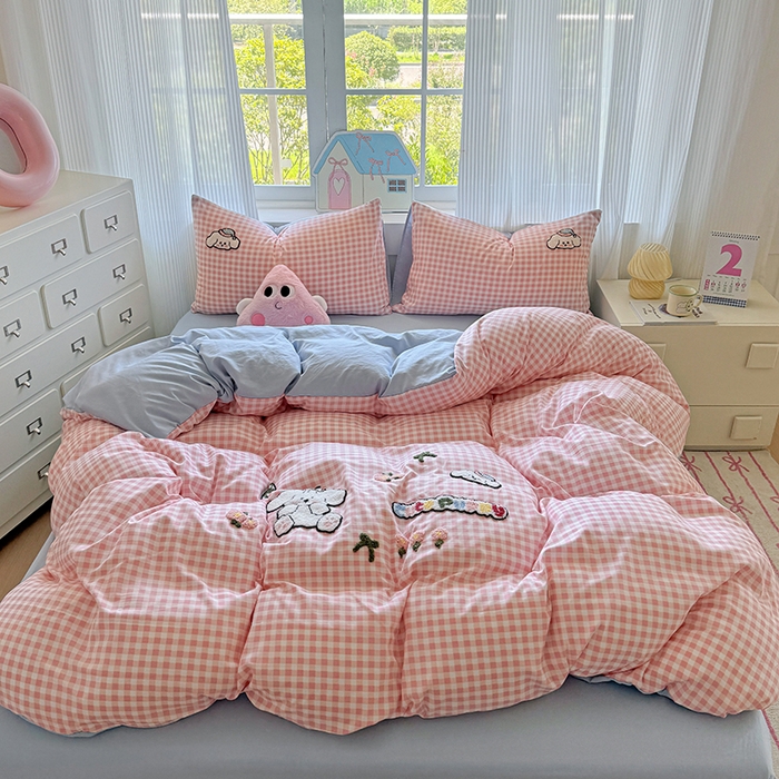 沃朴家居 2025新款萌趣水洗棉毛巾绣四件套 开心狗狗