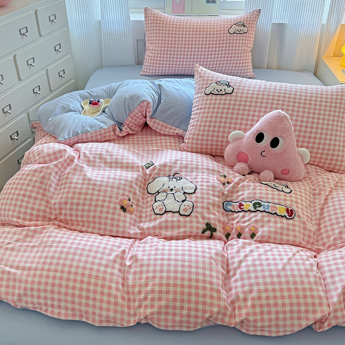 91家纺网 家纺一手货源 找家纺 沃朴家居 2025新款萌趣水洗棉毛巾绣四件套 开心狗狗