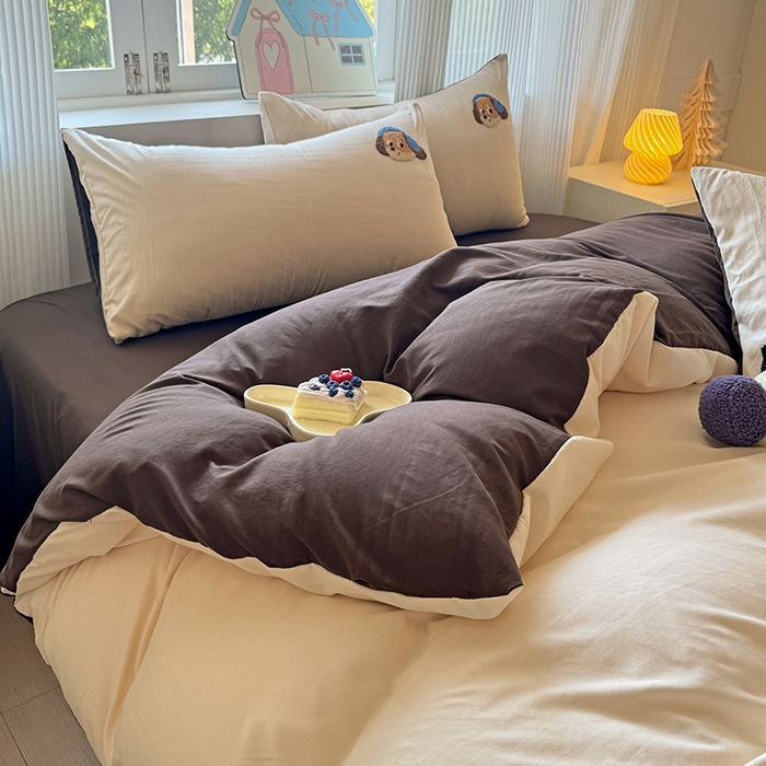 91家纺网 家纺一手货源 找家纺 沃朴家居 2025新款萌趣水洗棉毛巾绣四件套 腊肠音乐狗