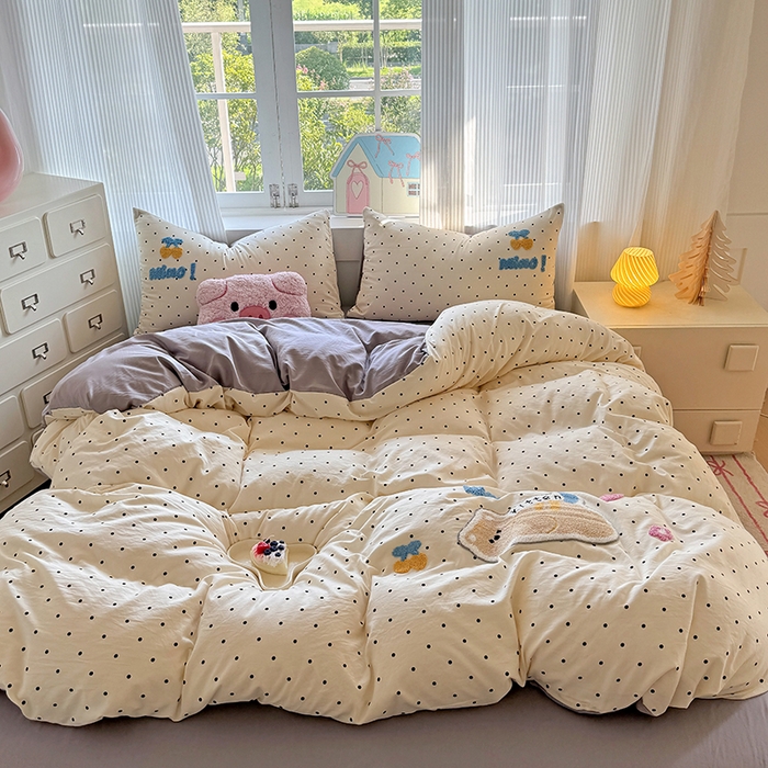 沃朴家居 2025新款萌趣水洗棉毛巾绣四件套 趴睡猫咪