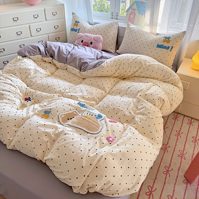 91家纺网 家纺一手货源 找家纺 沃朴家居 2025新款萌趣水洗棉毛巾绣四件套 趴睡猫咪