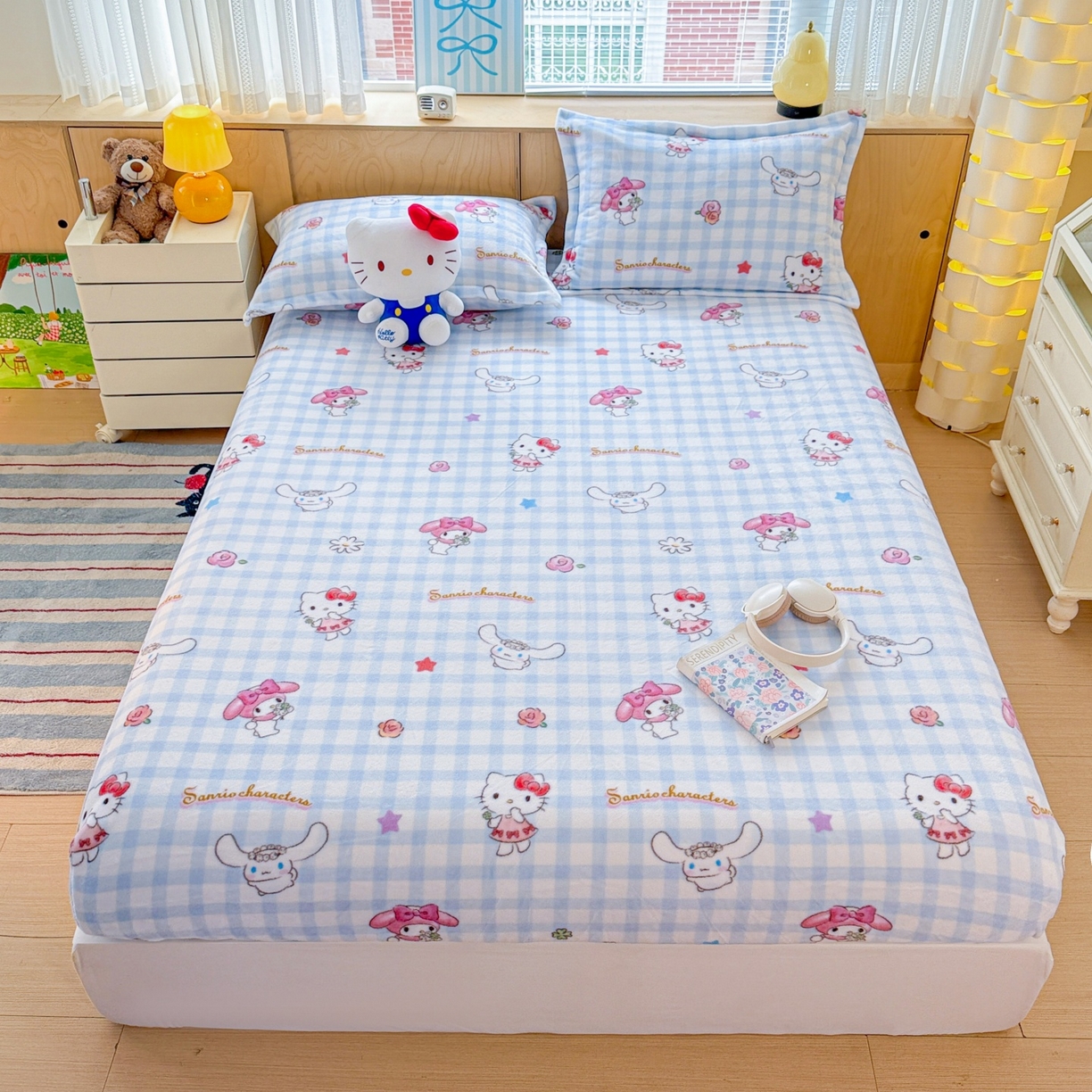 名兮-2025经典奥特曼-三丽鸥高克重印花牛奶绒床笠 蓝格萌宠