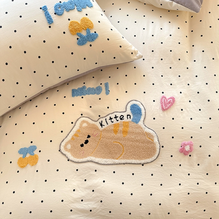 91家纺网 家纺一手货源 找家纺 沃朴家居 2025新款萌趣水洗棉毛巾绣四件套 趴睡猫咪