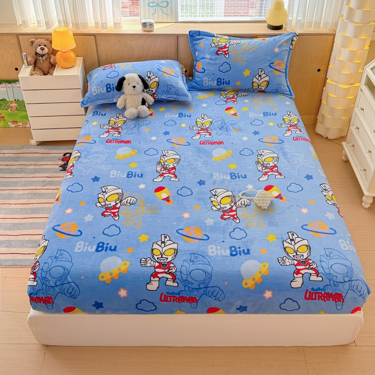 名兮-2025经典奥特曼-三丽鸥高克重印花牛奶绒床笠 闪电艾斯