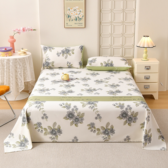 91家纺网 家纺一手货源 找家纺 （总）宇彬家纺 2025直播新款13070全棉纯棉印花双人单床单枕套三件套喷气小清新简约学生被单