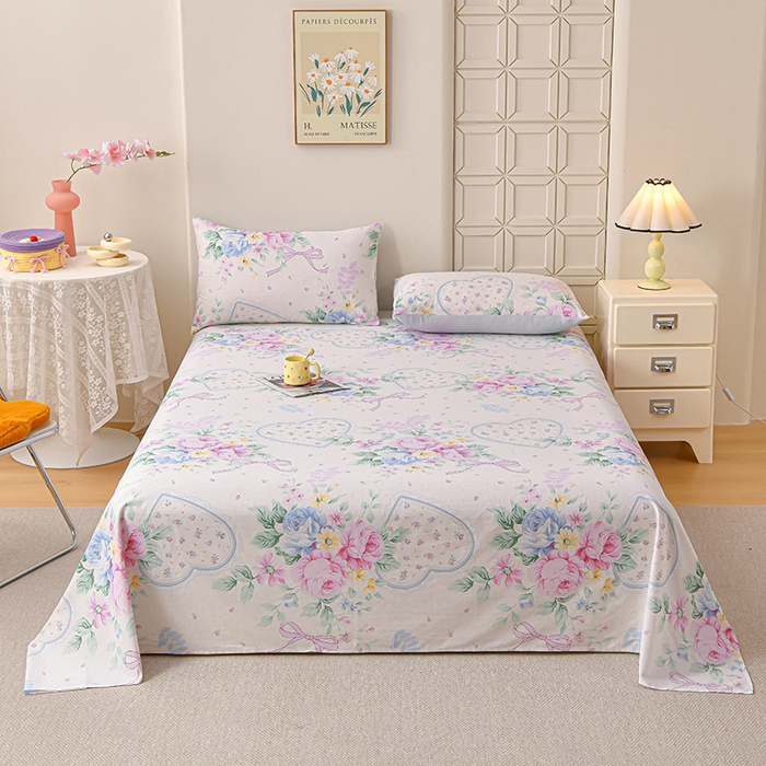 91家纺网 家纺一手货源 找家纺 （总）宇彬家纺 2025直播新款13070全棉纯棉印花双人单床单枕套三件套喷气小清新简约学生被单