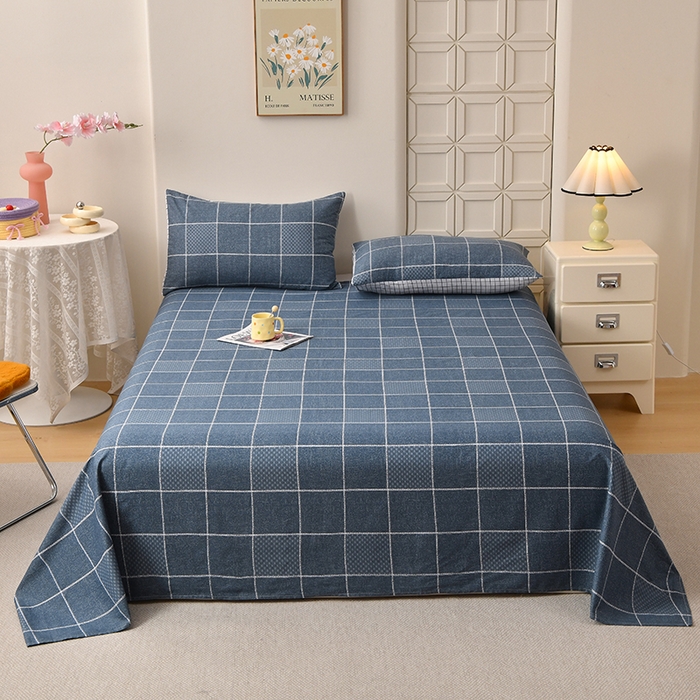 91家纺网 家纺一手货源 找家纺 （总）宇彬家纺 2025直播新款13070全棉纯棉印花双人单床单枕套三件套喷气小清新简约学生被单