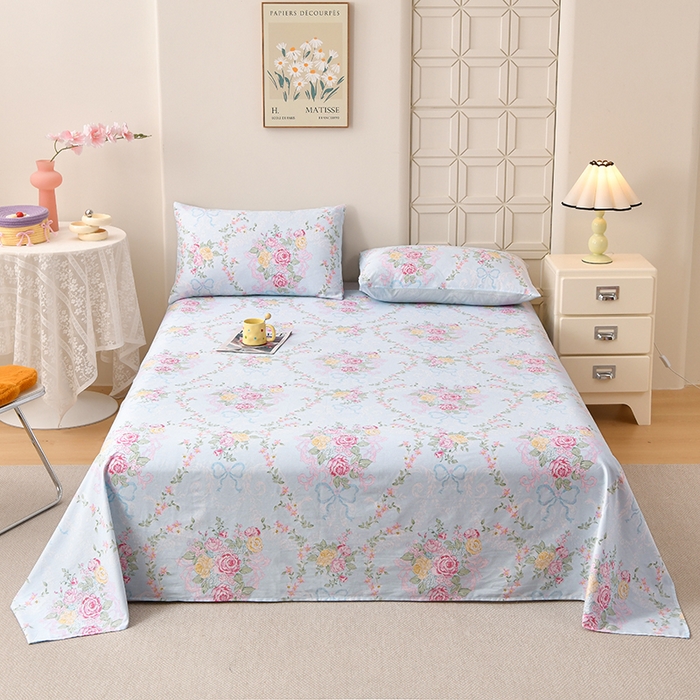 91家纺网 家纺一手货源 找家纺 （总）宇彬家纺 2025直播新款13070全棉纯棉印花双人单床单枕套三件套喷气小清新简约学生被单