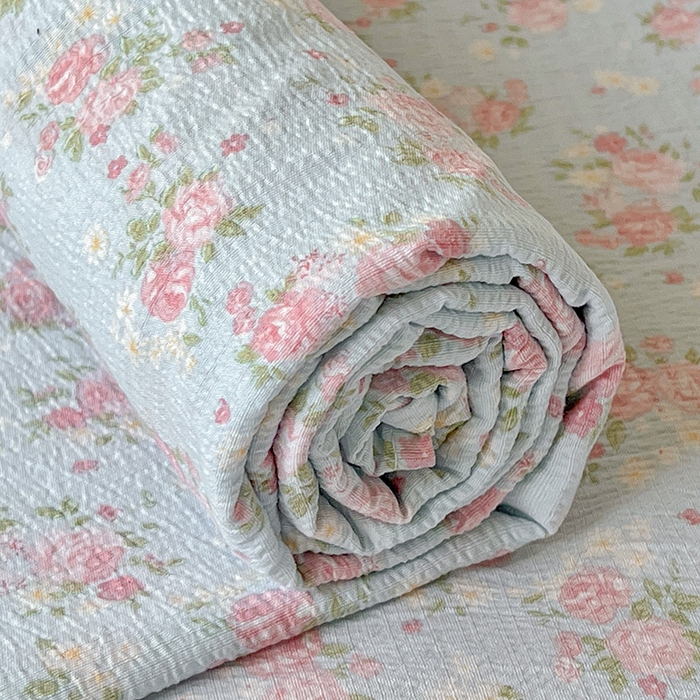 91家纺网 家纺一手货源 找家纺 逸林家纺《原希尔顿逸林》 2025新款皱皱纱枕套镂空花边单品枕套 粉黛-蓝