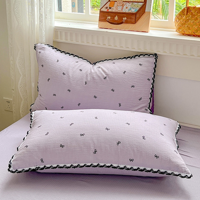 逸林家纺《原希尔顿逸林》 2025新款皱皱纱枕套镂空花边单品枕套 小紫情调