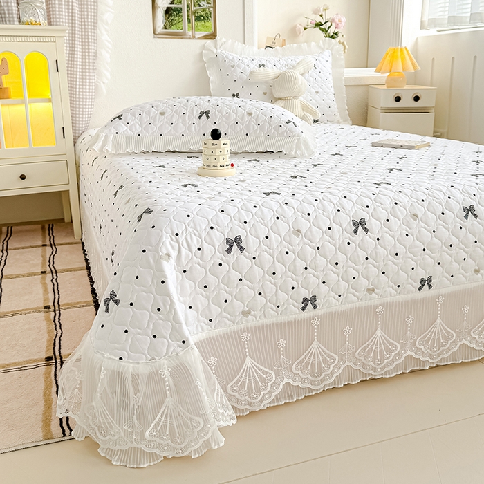 91家纺网 家纺一手货源 找家纺 冬然 2024新款全棉床盖纯棉床盖夹棉床单全棉床单纯棉床单 波点情节