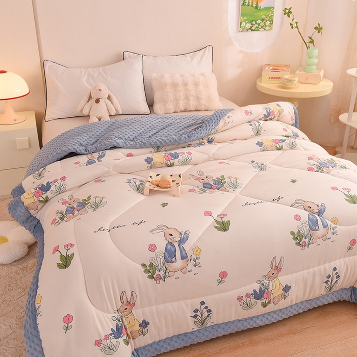 91家纺网 家纺一手货源 找家纺 云家 2025新款豆豆绒被子被芯夏凉被空调被四季被 花园兔兔