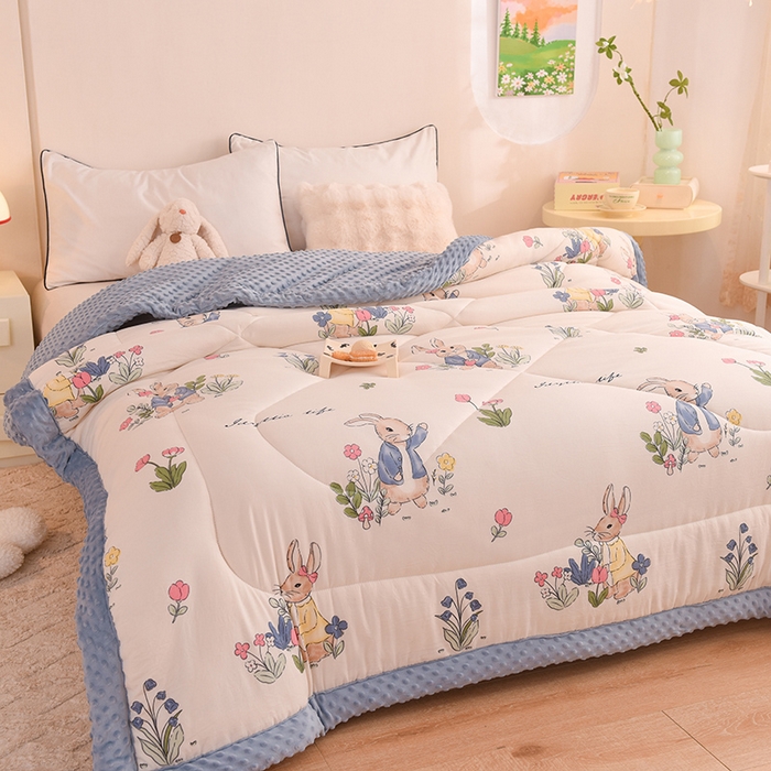 91家纺网 家纺一手货源 找家纺 云家 2025新款豆豆绒被子被芯夏凉被空调被四季被 花园兔兔