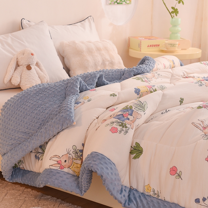 91家纺网 家纺一手货源 找家纺 云家 2025新款豆豆绒被子被芯夏凉被空调被四季被 花园兔兔