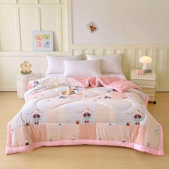 91家纺网 家纺一手货源 找家纺 云家 2025新款豆豆绒被子被芯夏凉被空调被四季被 兔小姐