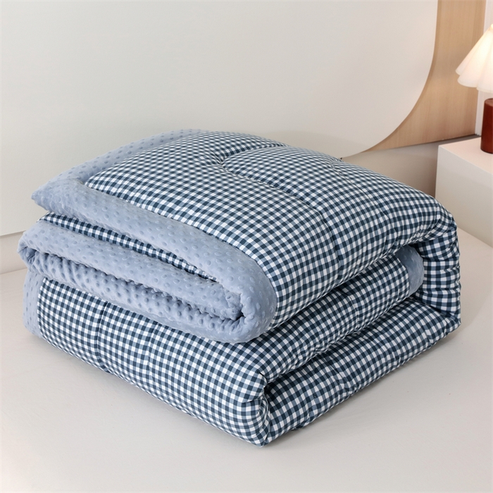 91家纺网 家纺一手货源 找家纺 云家 2025新款豆豆绒被子被芯夏凉被空调被四季被 海蓝小格