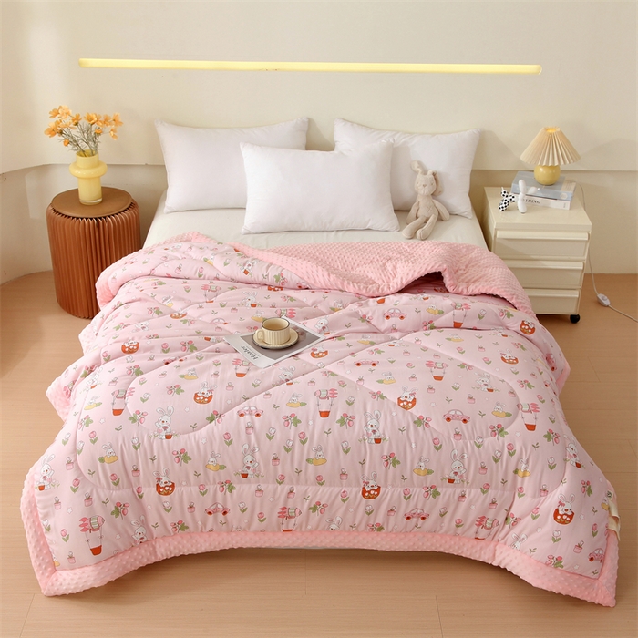 91家纺网 家纺一手货源 找家纺 云家 2025新款豆豆绒被子被芯夏凉被空调被四季被 田园兔