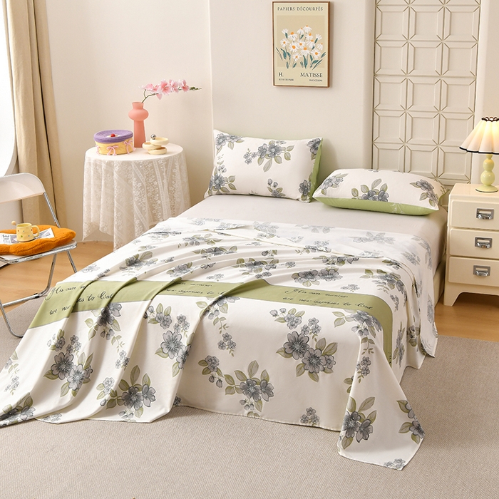 91家纺网 家纺一手货源 找家纺 宇彬家纺 2025直播新款13070全棉纯棉印花双人单床单枕套三件套喷气小清新简约学生被单 暗香