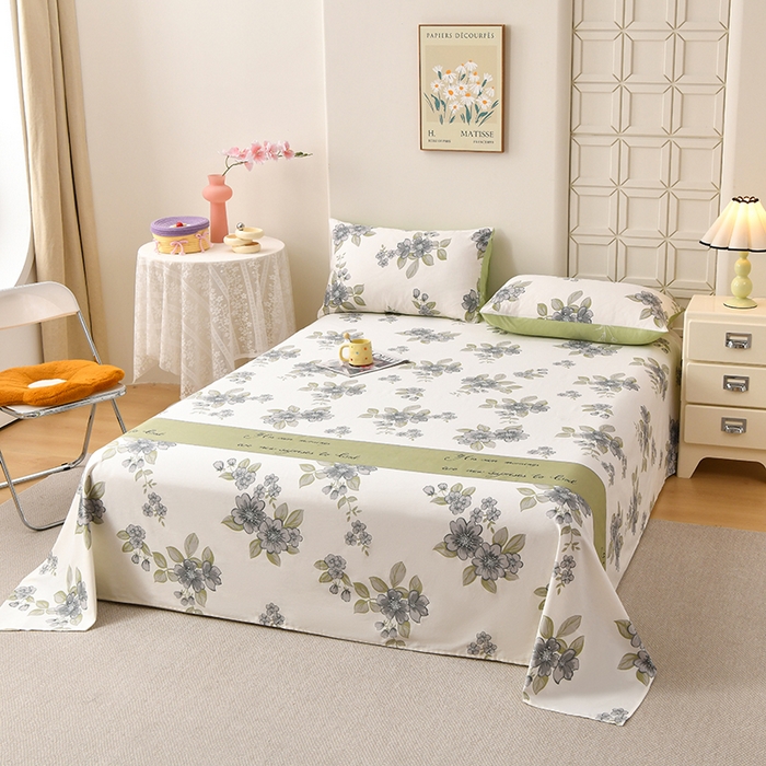 91家纺网 家纺一手货源 找家纺 宇彬家纺 2025直播新款13070全棉纯棉印花双人单床单枕套三件套喷气小清新简约学生被单 暗香