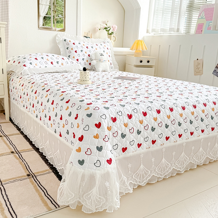 91家纺网 家纺一手货源 找家纺 冬然 2024新款全棉床盖纯棉床盖夹棉床单全棉床单纯棉床单 彩色爱心