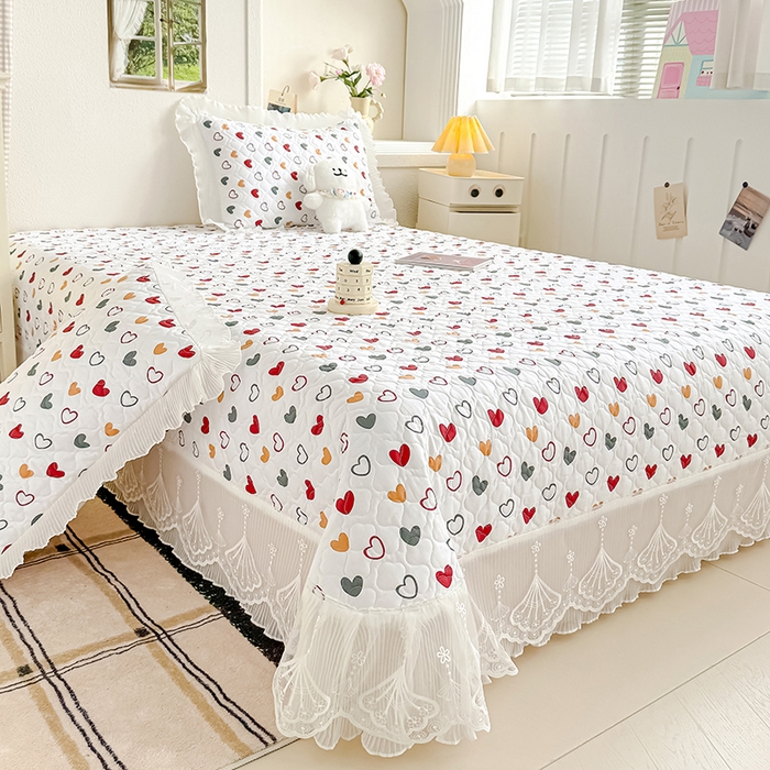 91家纺网 家纺一手货源 找家纺 冬然 2024新款全棉床盖纯棉床盖夹棉床单全棉床单纯棉床单 彩色爱心