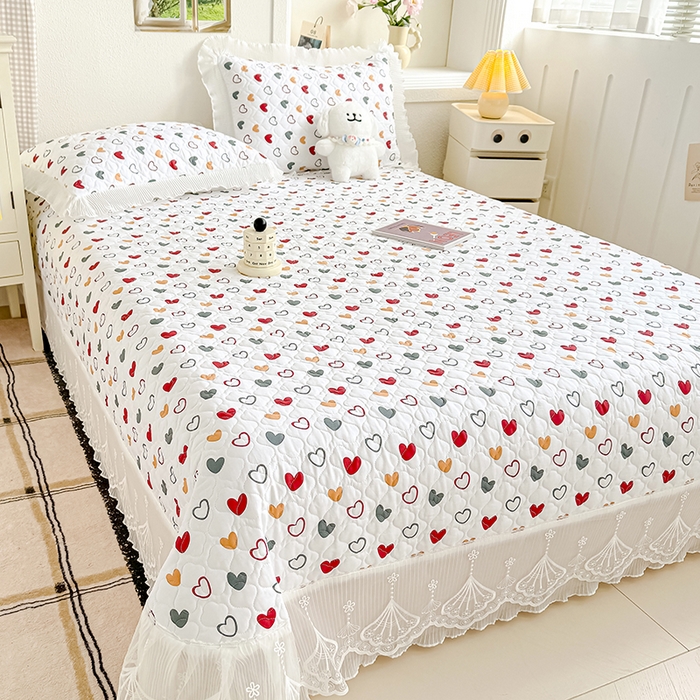 91家纺网 家纺一手货源 找家纺 冬然 2024新款全棉床盖纯棉床盖夹棉床单全棉床单纯棉床单 彩色爱心