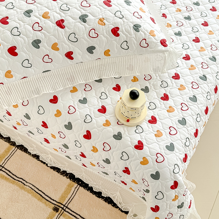 91家纺网 家纺一手货源 找家纺 冬然 2024新款全棉床盖纯棉床盖夹棉床单全棉床单纯棉床单 彩色爱心