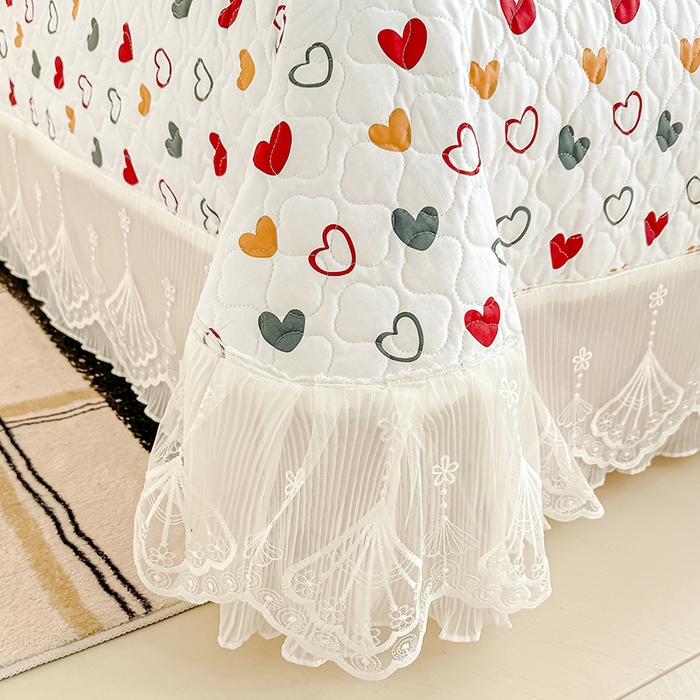 91家纺网 家纺一手货源 找家纺 冬然 2024新款全棉床盖纯棉床盖夹棉床单全棉床单纯棉床单 彩色爱心