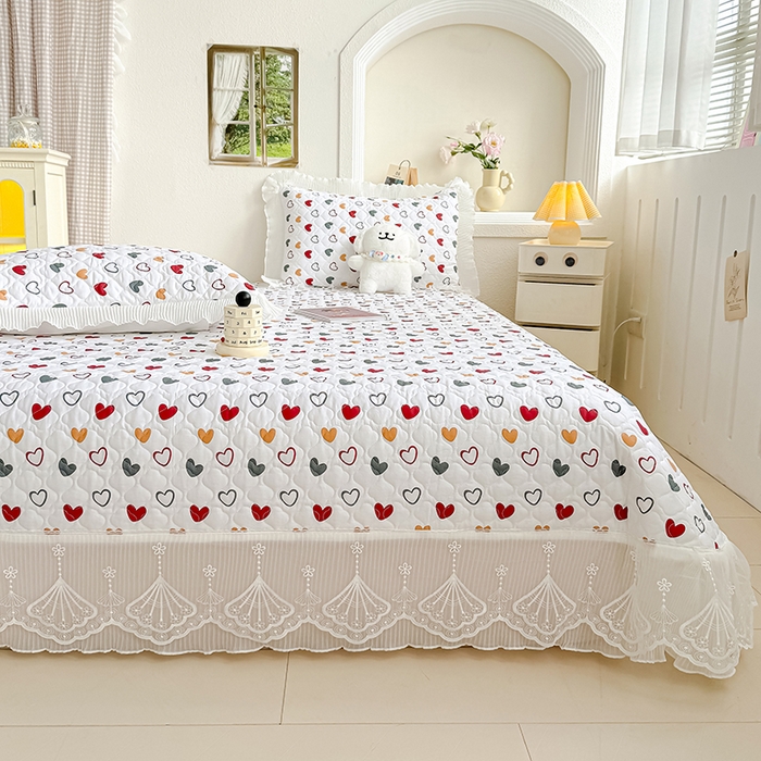 91家纺网 家纺一手货源 找家纺 冬然 2024新款全棉床盖纯棉床盖夹棉床单全棉床单纯棉床单 彩色爱心