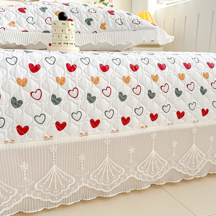 91家纺网 家纺一手货源 找家纺 冬然 2024新款全棉床盖纯棉床盖夹棉床单全棉床单纯棉床单 彩色爱心