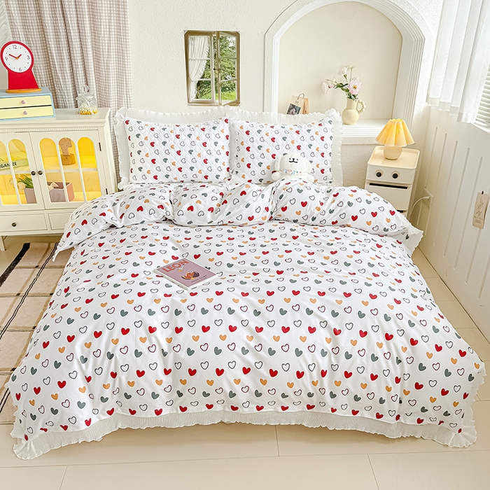 91家纺网 家纺一手货源 找家纺 冬然 2024新款全棉床盖纯棉床盖夹棉床单全棉床单纯棉床单 彩色爱心
