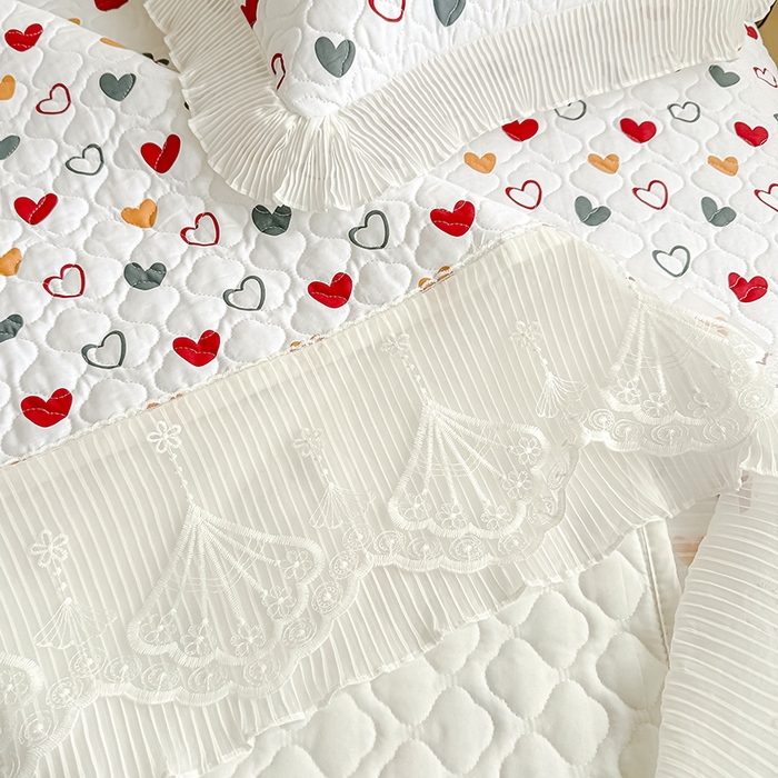 91家纺网 家纺一手货源 找家纺 冬然 2024新款全棉床盖纯棉床盖夹棉床单全棉床单纯棉床单 彩色爱心