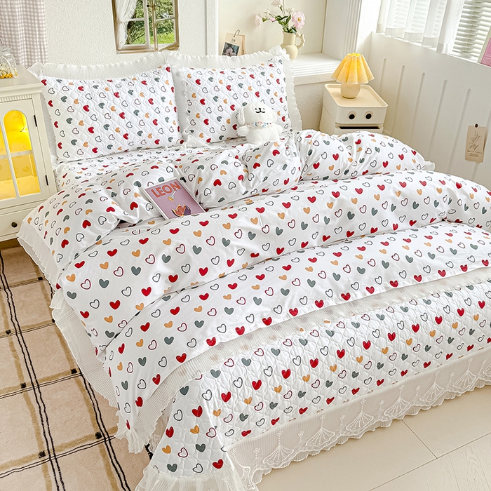 91家纺网 家纺一手货源 找家纺 冬然 2024新款全棉床盖纯棉床盖夹棉床单全棉床单纯棉床单 彩色爱心